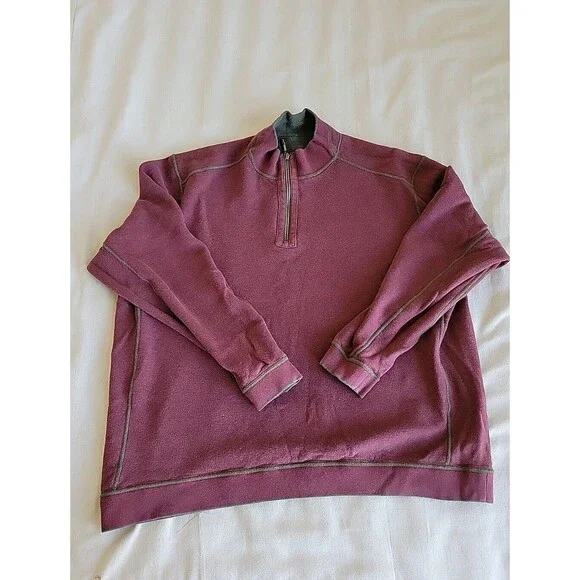 Tommy Bahama Mens XL 1/4 Zip Pullover Green Purple Reversible Logo Casual Solid - Picture 2 of 15